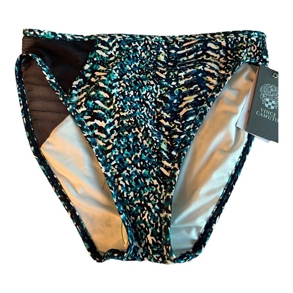 Vince Camuto High Leg Bikini Bottom Abstract Animal in Midnight Blue NEW - Picture 5 of 15